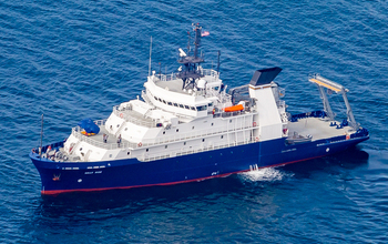 R/V Sally Ride underway in the Pacific Ocean.